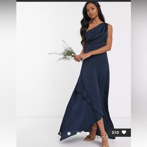 TFNC Bridesmaid one shoulder maxi dress in navy